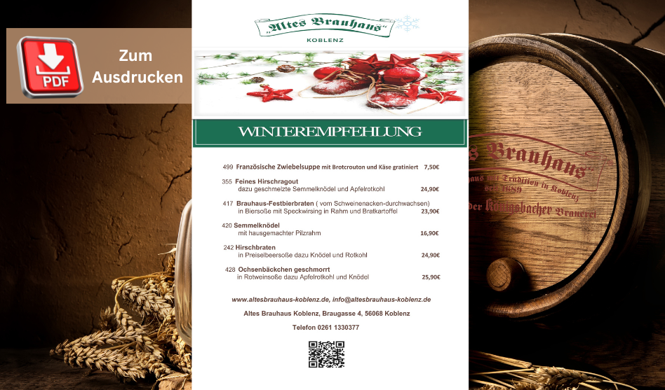 Aktionskarte Winterkarte Altes Brauhaus Koblenz